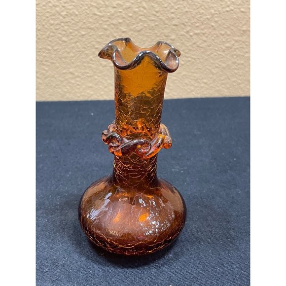Vintage Other - Vintage Amberina Crackle Glass Vase Ribbon